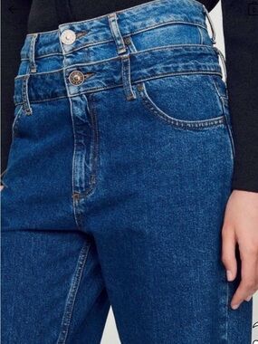 Sandro Double-Button High-Rise Blue Denim Jeans